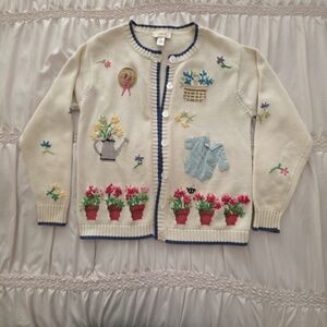Talbots  Vtg Garden Cream Cardigan with Embroidery Coquette